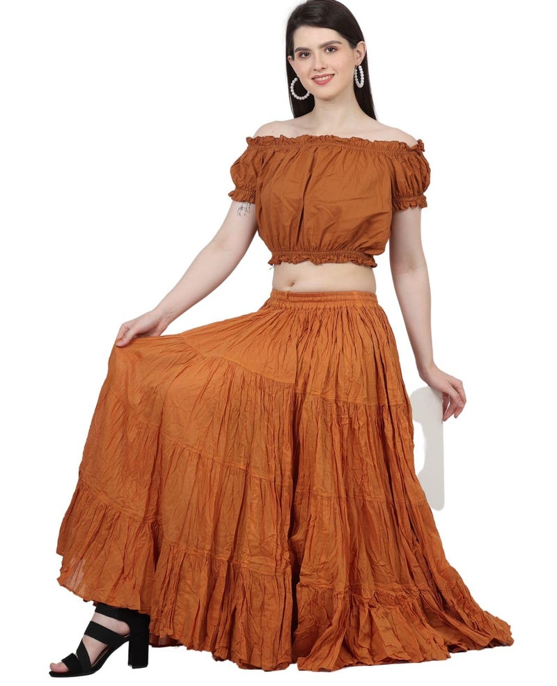 WevezÂ® Women's Plus Size Gypsy 25 Yard Long Flowy Solid Color Renaissance fair Skirt (Copper) - Image 3